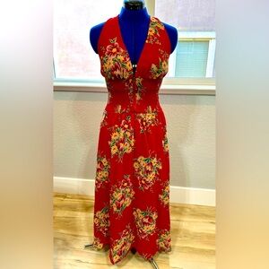 Betsey Johnson Red Floral Halter Midi Dress